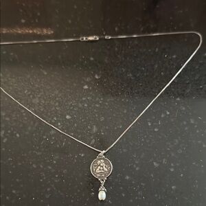 Sterling Silver angel 👼 coin Pendant Necklace with Pearl Accent